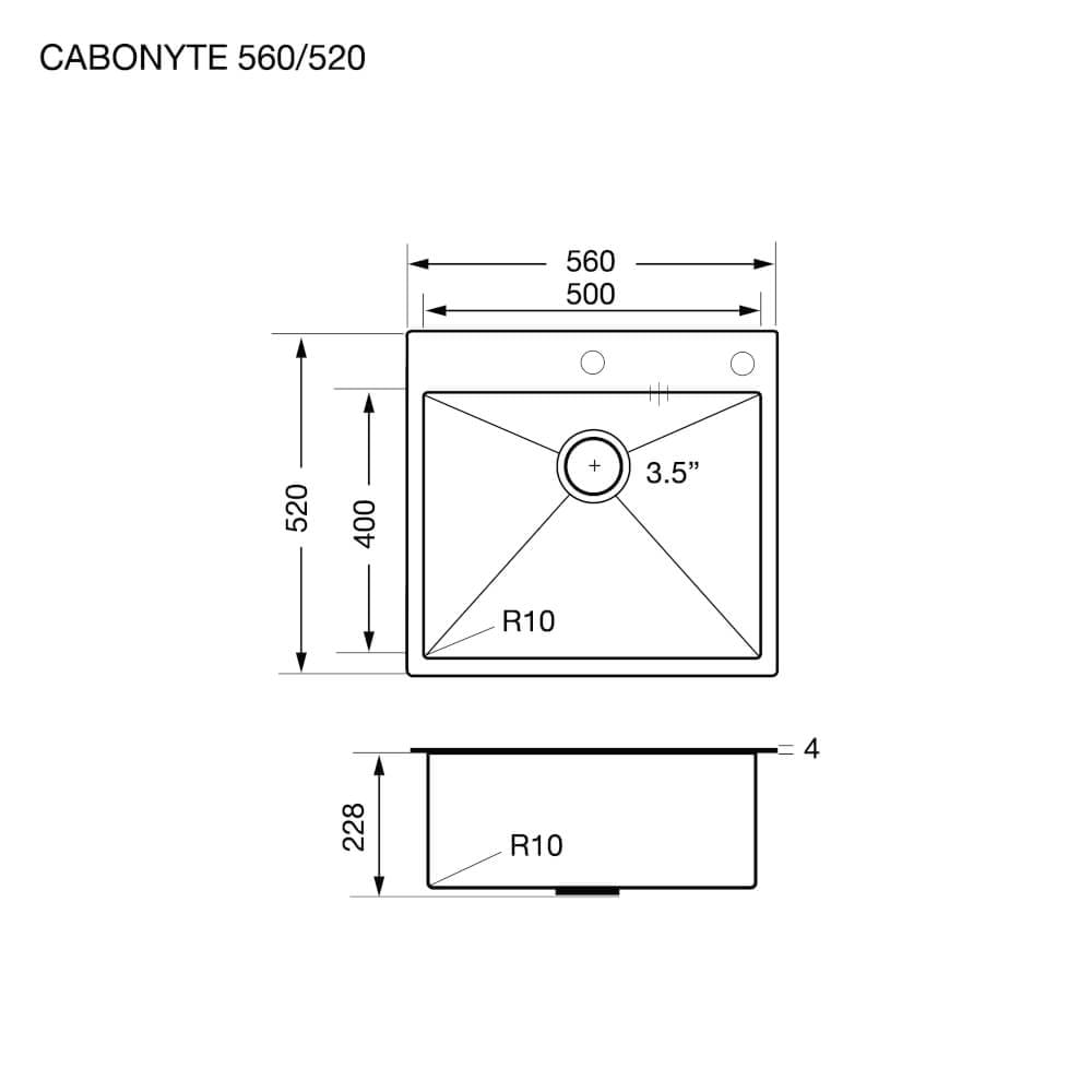 ซิงค์ล้างจานสแตนเลสสีดำ 1 หลุม ซิงค์ผิวพิเศษ EVE CARBONYTE 560/520 ขนาด 56 ซม. สีดำ